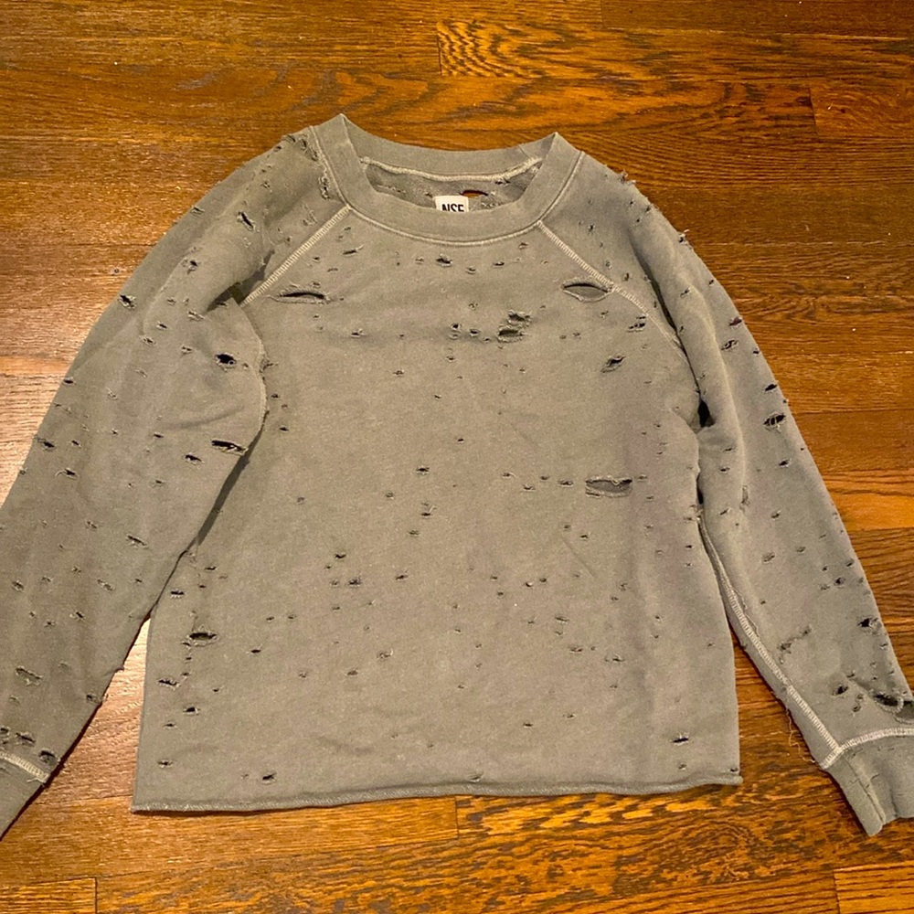 NSF distressed crew neck sweatshirt in army green/ khaki size S